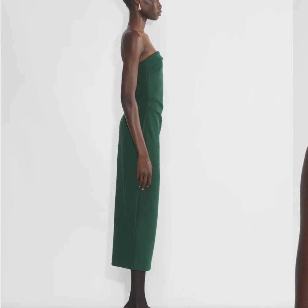 Aritzia Green Ribbed Strapless Sheath Dress - Picture 3 of 8